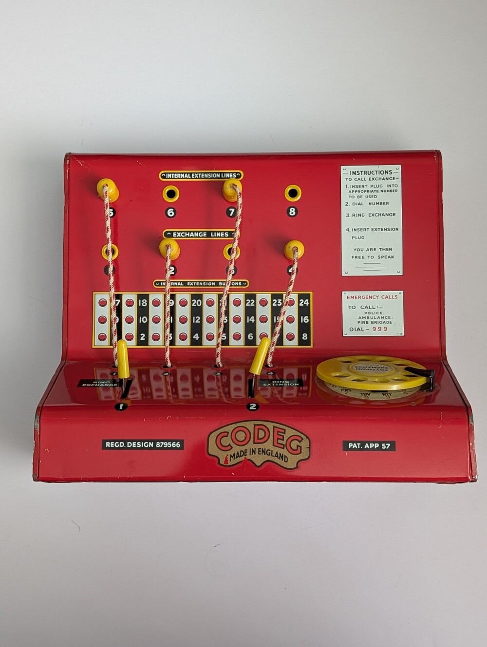 Vintage Toy Telephone Exchange Codeg Toy Town Red Tin Pretend Role Play Kids